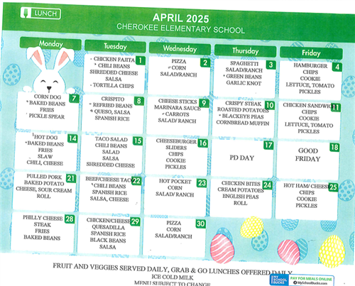 April Lunch Menu 2024